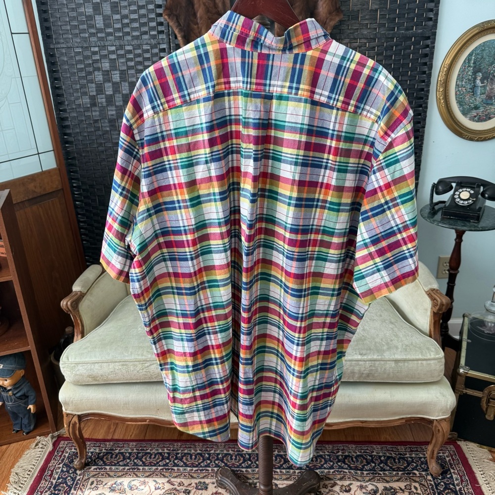 🧵 Ralph Lauren Plaid Button Down Shirt 3XB Colorful Cotton Short Sleeve 🧵 - Picture 5 of 8